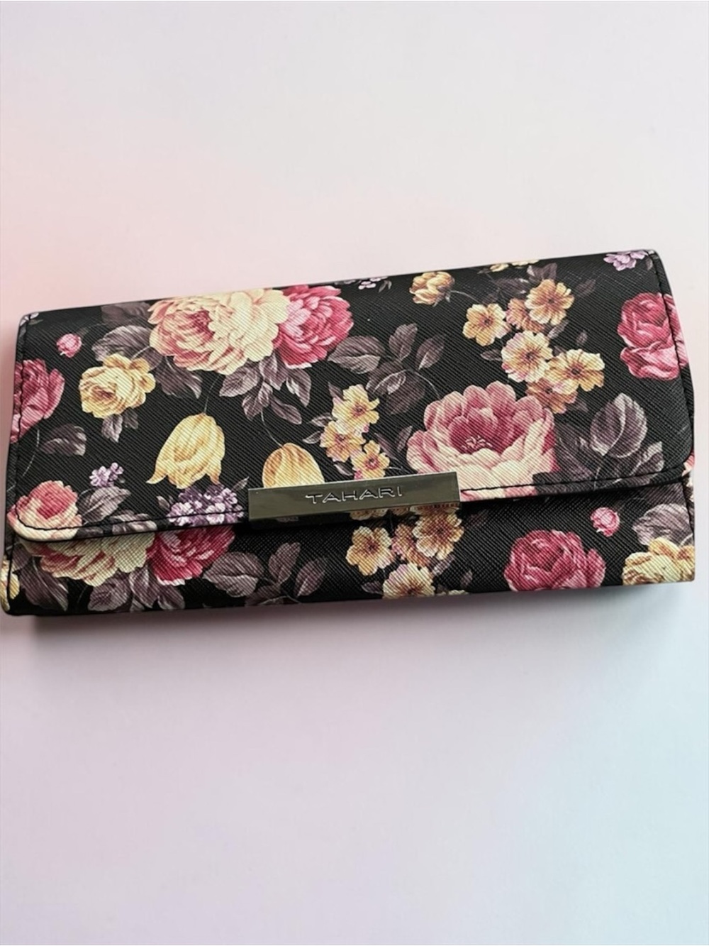Tahari Floral Trifold Long Wallet RFID NWT